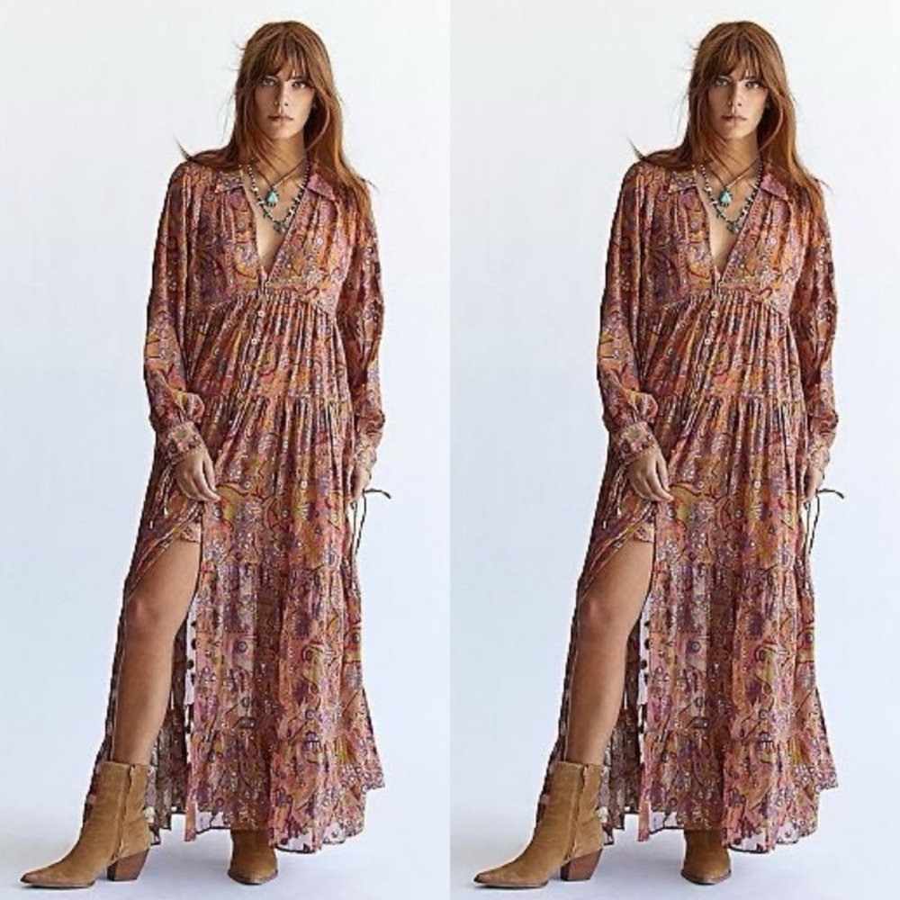 Rare Free People Multicolor Paisley Long Sleeve Dress